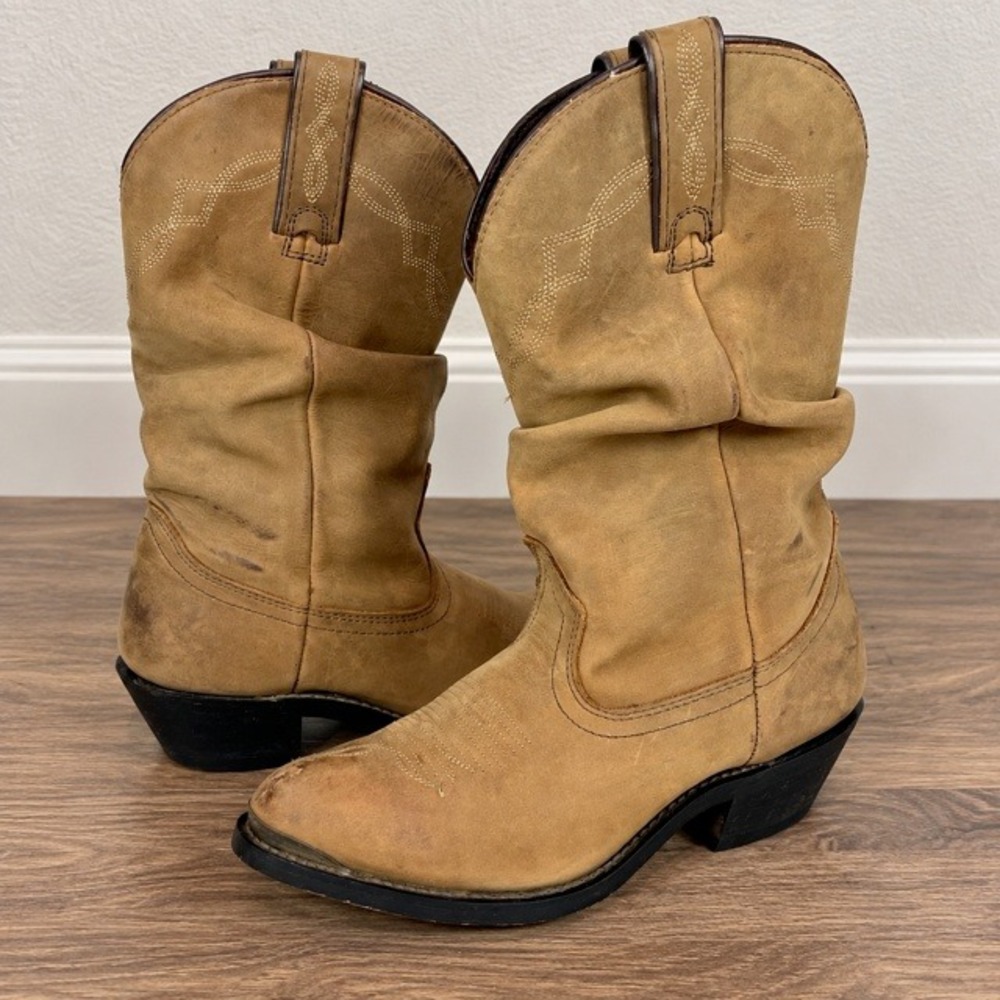 Shyanne Shy Slouch Western Boots Womens 6.5 Tan Nubuck Leather Cowgirl